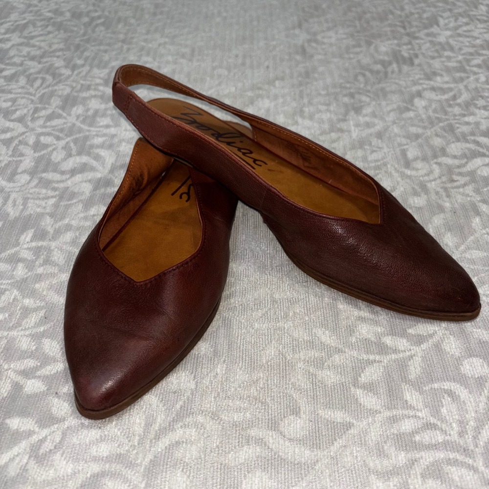 Zodiac Helene Slingback Flats Brown Leather Pointed Toe Womens 11M Cognac